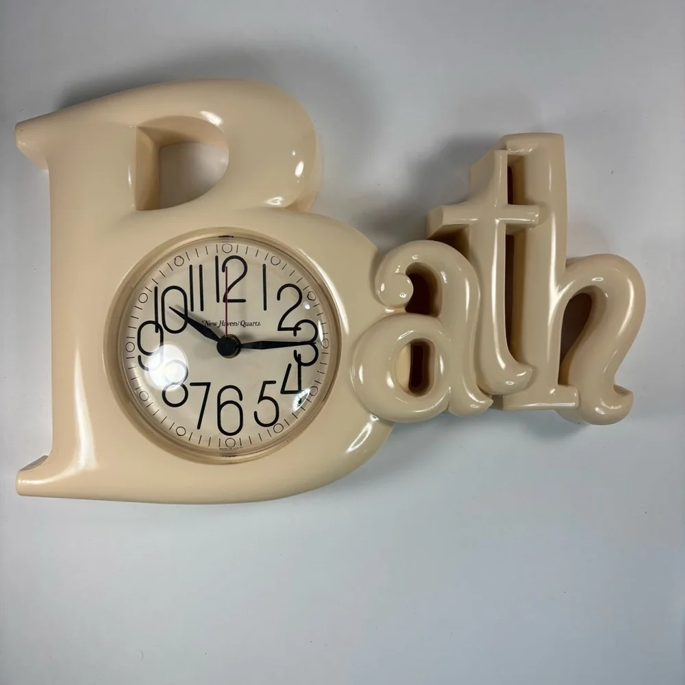Vintage New Haven Quatrz  Wall Clock Beige Cream Color 14 X‎ 8” Made In USA - Picture 2 of 10